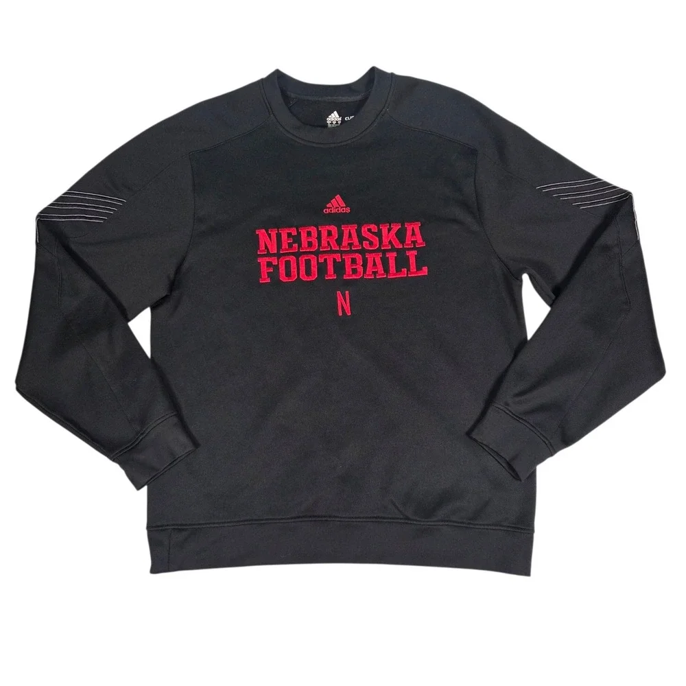 Adidas Nebraska Football Pullover Mens‎ XL Black ClimaWarm Crewneck Sweatshirt